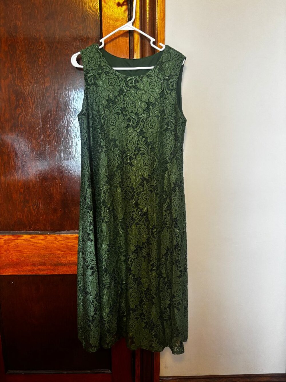 Unbranded Hunter Green Sleeveless Floral Lace Midi Dress Size Large